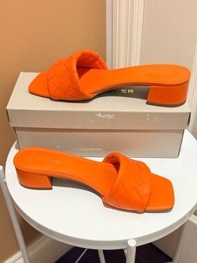 Marc Fisher Bright Orange Woven Slide Mules